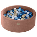 Round Ball Pit With 200 Blue/White/Beige Balls, 90x30cm - Beige Velvet